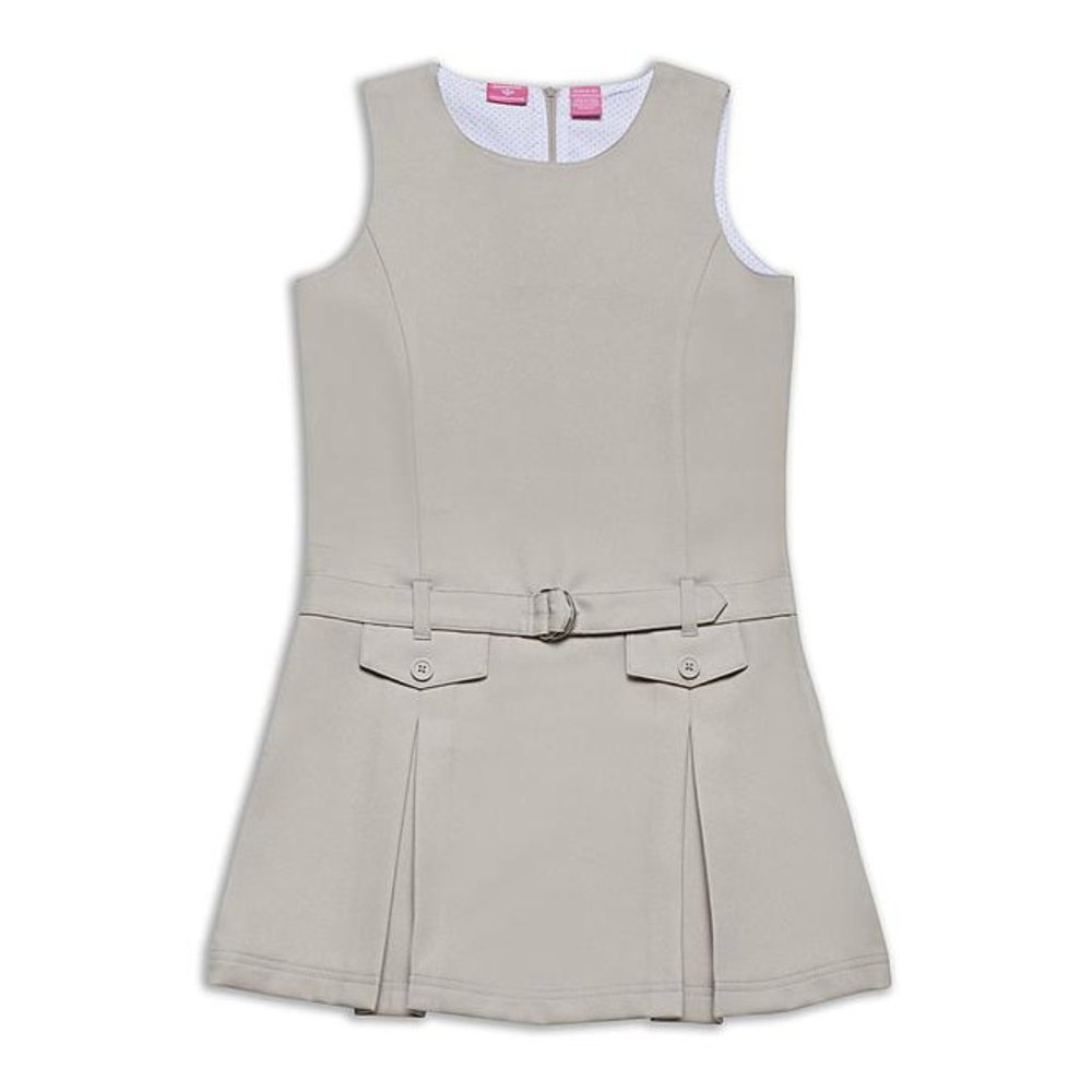 Girls School Jumper Dress Dockers 6X Beige Uniform Drop Waist Sleeveless Pleated